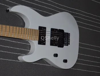 Aukščiausios kokybės QShelly custom white kairę ranka caparsion juoda floyd rose ragų headstock elektrine gitara, muzikos instrumentų parduotuvė