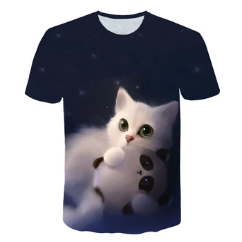Berniukų ir mergaičių animacinių filmų originalios kavos katė print T-shirt vaikų 3D vasaros perkamiausių greitai-džiovinimo trumpomis rankovėmis apvalios kaklo