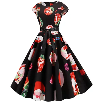 Black Print Trumpas Rankovės Elegantiškas Kalėdų Dress Moterų 2020 m. Vasaros Derliaus Šalis, Kalėdų Suknelės Plius Dydžio Drabužius Femme Midi vestido