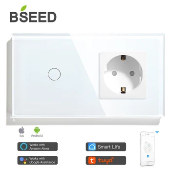 BSEED Wifi Touch Jungiklis 1Gang 2Gang 3Gang Su normaliu ES kištukinis Lizdas Be Wi-fi, 3 Spalvų Kristalų, Stiklo Panelė Smart Switch Tik