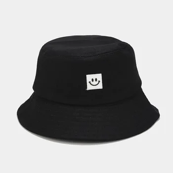 Bucket hat moterų mielas raudonos skrybėlės nuo saulės vientisos spalvos Šypsena kibiro kepurę панамы naujas mados rudens tendencijų vyrai grafiti