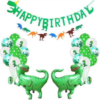 Dinozaurų aliuminio plėvelės šalis gimtadienio laišką traukti vėliavos balionas paketas pilnas mėnulis gimtadienio apdailos berniukas vaikų šalis 