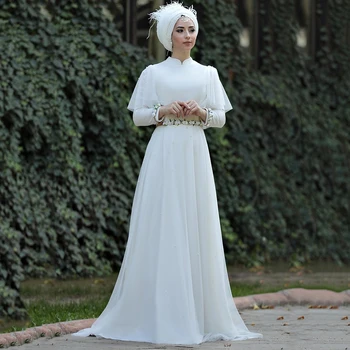 Eightree Musulmonų Vestuvių Suknelės 2020-line ilgomis Rankovėmis arabų gelinlik Nuotakos Suknelė Šifono Grindų Ilgio Dubajaus chalatas de mariee