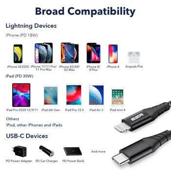 ESR Žaibo Kabelis Pfi Greito Įkrovimo Tipas C USB C Žaibo Kabelis, skirtas 