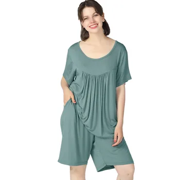 Fdfklak Prarasti 2VNT Miego Drabužius Sleepwear Nustatyti 2020 m. Vasarą Naujų naktiniai drabužiai Namų Drabužiai Sui 2XL-7XL Plius Dydžio Rožinės spalvos Pyjama Femme