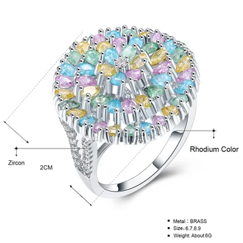 Gražus dizainas žiedas Didelis apvalus prabangių papuošalų tendencija naujas asorti spalvinga vandens lašas Kristalų moterų papuošalai meilės žiedai