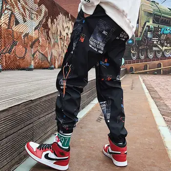 Hip-hop Kelnės Vyrams Prarasti Poilsiu Kelnės su Spausdinimo Streetwear Haremo Kelnės Drabužius Kulkšnies ilgio Kelnės Harajuku Sporto Atsitiktinis