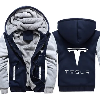 Hoodies Vyrų Tesla Automobilio Logotipas Spausdinti Jacket Mens Hoodies Atsitiktinis Žiemos Tirštėti Šiltu Vilnos, medvilnės Užtrauktukas Raglan Kailis Vyrų Kostiumai