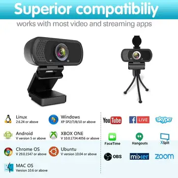 Kamera 1080P Full HD Fiksuotas Fokusavimas, PC Kamera, Web Kamera su Mikrofonu Padengti Trikojo, Fotoaparato, KOMPIUTERIO, Kompiuterio ir Nešiojamas