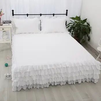 Korėjos princesė 5 sluoksnių pyragas lova sijonas baltas grynos medvilnės, siuvinėta покрывало 40/45cm aukštis lova prijuostė nemokamas pristatymas YYX