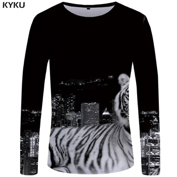 KYKU Tigras marškinėliai Vyrams, ilgomis rankovėmis marškinėliai Black Anime Miestas 3d T-shirt Harajuku Juokinga T shirts, Hip-hop, Rokas Mens Drabužių 2018