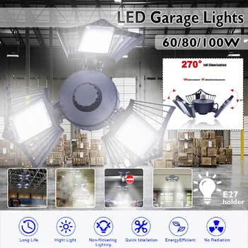LED Garažas Žibintai 100/80/60w E27 Led Šviesos trijų lapų kasybos lempos Deformuojamieji pakeliamos lempos 6000LM švyti lengvosios Pramonės Apšvietimas