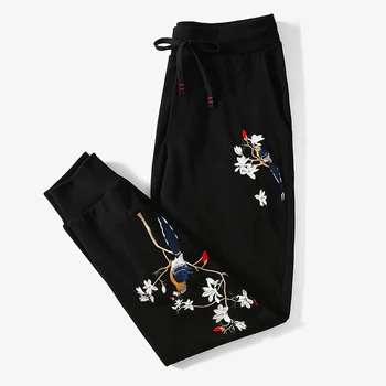 Lyprerazy Vyras Atsitiktinis Hip pop Streetwear Kelnės Kelnės Medvilnės Nėriniai Harajuku Vyrų Kinijos Paukščių Gėlių Siuvinėjimas Kelnės