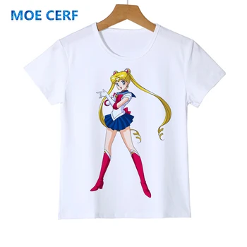 Mada Vaikams, Vaikų Cool T-shirt Sailor Moon Marškinėliai Cute Kačių Animacinių filmų Top Tees Mergaičių Drabužius Y28-1