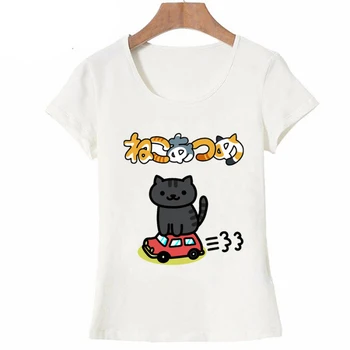 Mados Animacinių Filmų Neko Atsume Mieguistas Kitties T-Shirt Šalies Moterų Marškinėliai Juokinga Japonų Anime Katė Spausdinti Atsitiktinis Viršūnes Cute Girl Tee