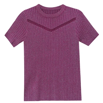 Megztiniai, Žemiausią Tee Marškinėliai Moterims, O-kaklo Tampri Marškinėlius Pavasario Tuščiaviduriai Iš Moterų Viršūnių Atsitiktinis Mados Kietas Slim T Shirts T04121B