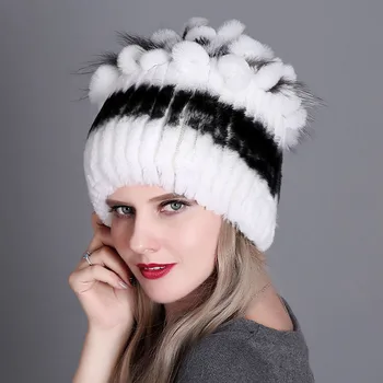 Moteris Kailių Kepurės Žiemai Gamtos Rex Triušio Kailio Kepurė Rusijos Moterų Mezgimo Kailiniai Galvos Apdangalai Naujas Mados Šiltas Beanies Bžūp Elastinga