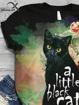 Moterų Mielas Animaciją Kačių mylėtojas Atspausdintas T-shirt Gyvūnų Spausdinti marškinėliai trumpomis Rankovėmis O-kaklo Atsitiktinis Viršūnes Tee Moterims 2020 m.
