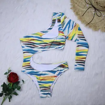 MUOLUX 2020 m Sexy Thong maudymosi kostiumėlį Afrikos Vieną Petį maudymosi Kostiumėliai Spausdinti Gilia V Plius Dydis Moterų Monokini ilgomis Rankovėmis Maudymosi Kostiumas XL