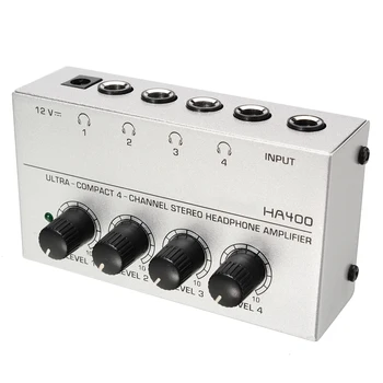 Nauja Sidabrinė 4-Channel Audio Stereo Ausinių Stiprintuvo HA400 Ultra-Kompaktiškas su ES Energijos Tiekimo Microamp Garso Stiprintuvas