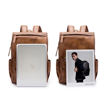 Naujas Prekės ženklas Dizaineris Vyrų PU Odos Kuprinė Derliaus Daypack Multi Pocket 