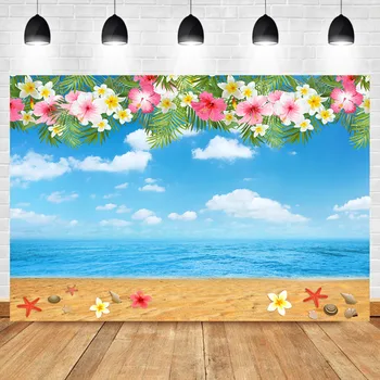 NeoBack Paplūdimio Fone Havajų Paplūdimyje Gimtadienio Fone Fotografijos Gėlių Mėlynas Dangus, Balti Debesys Kabina Backdrops Foto Studija