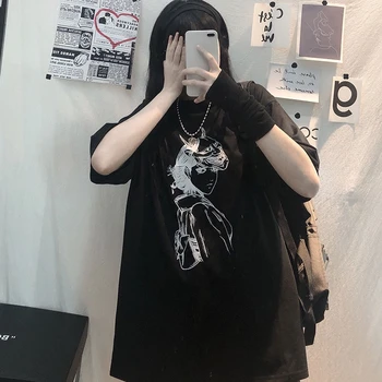 NiceMix Viršuje Moterų Harajuku T-shirt Vasaros trumpomis Rankovėmis Marškinėlius Ulzzang korėjos Stiliaus Tee Top Hip-Hop, Punk Japonų Anime Estetikos