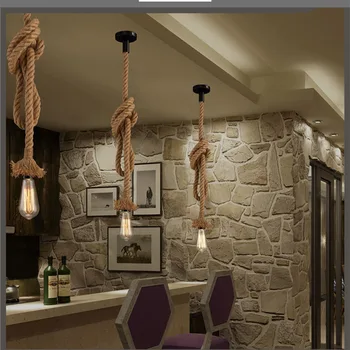 Pakabukas Šviesos hanglamp Kanapių Virvė Loft priedai veltiniams, vilna Lempa derliaus šviesos dizaino lempa palėpėje virvės šviesos rungtynių virtuvėje kabo Art Deco