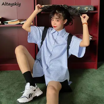 Palaidinukės Moterims Paprasta Japonija Preppy Stilius Plaid Marškinėliai, Rankovės Vasaros Prašmatnus Paaugliams Palaidinė Viršūnes 2020 M Stilingas Harajuku Pagrindinio Femme Marškinėliai