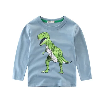 Pavasarį Nauja Vaikų Dugno Marškinėliai Medvilnės Europos Ir Amerikos Drabužių Berniukas T-shirt Rudenį ilgomis rankovėmis Dinozaurų Drabužiai
