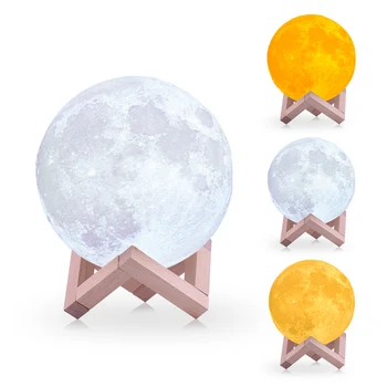 Rambery 3 spalvų 3D spausdinimo mėnulio lempa USB Pritemdomi Palieskite Skirtuką Rechargeble Naktį Šviesos Namų Dekoro led kūrybos dovana