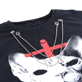 Rosetic Katė Gyvūnų Spausdinti Vasaros Marškinėlius Moterims T Shirts 2020 Gotikos Tees Punk Grandinės Elegantiškos Juodosios Viršūnes Trumpas Rankovės Tshirts Preppy