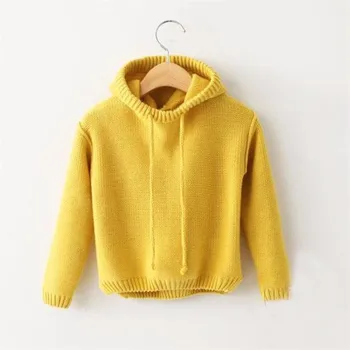 Rudenį naujų mergaičių megztiniai vaikams medvilnės knited puloveriai atsitiktinis kutas gobtuvu berniuko/mergaitės, apranga 2-6Yrs