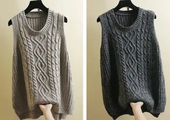 Rudenį vilnos liemenė ilgas megztinis mezgimo berankovė liemenė moteriška atsitiktinis tankų puloveris negabaritinių