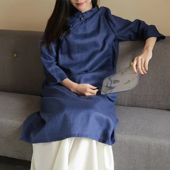 SCUWLINEN 2020 m. Pavasario Vasaros Suknelė Vintage Stiliaus Kinijos Stovėti Apykaklės Trys Ketvirtį Ilgą Pagerėjo Cheongsam S508