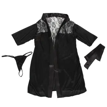 Seksualus apatinis Trikotažas Moterims, Juodos spalvos Nėriniai Dėmę Intymioje Sleepwear Babydoll Suknelė, naktiniai drabužiai(XL)