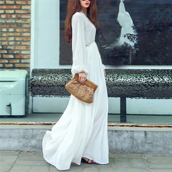 Seksualus V-kaklo, ilgomis Rankovėmis Elegantiškas Šifono Suknelė Bohemijos Baltas Šalis Suknelė Moterims Maxi Suknelė Moterims Atsitiktinis