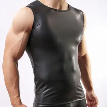 Seksualus Vyrai Tankų Dirbtiniais Odos Fitneso Bodystocking Latekso Undershirts Slydimo Hombre Viršūnes Apatiniai, Moteriškas Apatinis Trikotažas, Erotinis Gėjų Clubwear