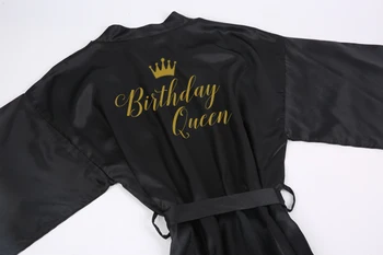 Sisbigdey naujo gimtadienio karalienės apsiaustą satino moterys gimtadienio kimono rūbeliai 2019 trumpas peignoir auksinis rašyti rūbeliai