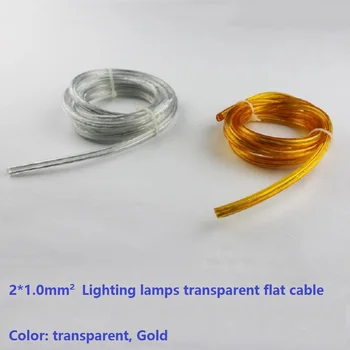Skaidrios 2*1.0 mm skaidrus/gold plokščias kabelis, Apšvietimo lempos, elektros laidais pakabukas liustra apšvietimo maitinimo kabelis nemokamas pristatymas