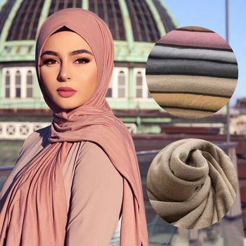 Soild spalvos medvilnės šalikas hijab musulmonų moterims ruožas jersey skarelė moterų galvos wrap šalikai turbaną foulard femme musulman