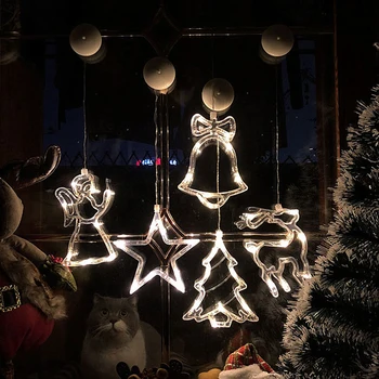 Star Bell Kalėdų Eglutė String Šviesos Lange Kabo Šviesos Festivalis Šalis, baterijomis, LED Briedžių Pasakų Langų Apdailos Lempos