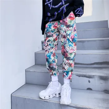 Streetwear Sweatpants Vyrai Moterys Grafiti Raštas Spausdinti Punk Poilsiu Korėjos Mados Sportinės Kelnės Vyrams, Kpop Sporto Haremo Kelnės