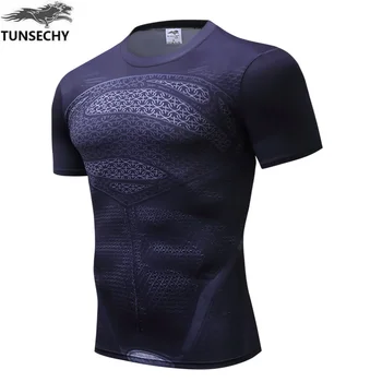Vasaros vyriškų sporto atsitiktinis trumpomis rankovėmis T-shirt mados, o apykaklė suspaudimo quick dry 3D superhero T-shirt