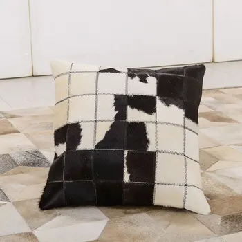 Vienoje pusėje originali karvės odos, odos kailinius pagalvė pagalvėlės , juodos ir baltos spalvos rankų darbo nekilnojamojo karvės odos pagalvėlės, baldų apmušalai