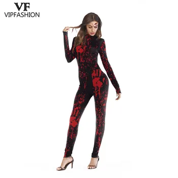 VIP MADOS 2019 Naujausius Produktus Jumpsuit Cosplay Bodysuit 3D Terro Kraujo handprint Spausdinti Rompers Halloween Kostiumai Moterims