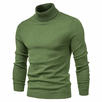 Vyrų megztinis atsitiktinis gryna spalva kokybės šiluma plonas megztinis aukštu kaklu megztinis vyrams