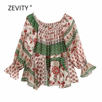 Zevity Naujų 2020 m. moteris derliaus velniop kaklo spalvą, rungtynių kratinys spausdinti smock palaidinukė ponios elegantiškas šifono marškinėliai feminina viršūnes LS6832