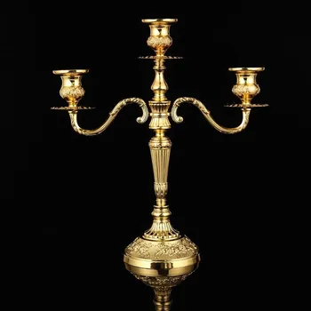 Žvakių Laikiklis Aukso Trys Galvos Metalo Geometriniai Puošybos Vintage Retro Aukso Vazos Vestuves Centerpieces Nemokamas Pristatymas GG50zt