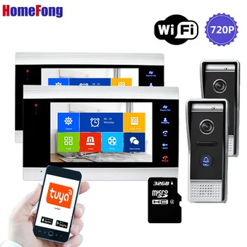 【Plataus Kampo 720P】Homefong 7 Colių Belaidis Wi-fi, Video Domofonas Doorbell Sistema Smart IP su 2 Monitoriai Doorbell Kamera IR